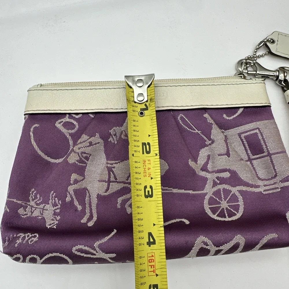 VTG Y2K Coach Purple Horse Carriage Print Wristlet & Bag Canvas Leather Trim EUC